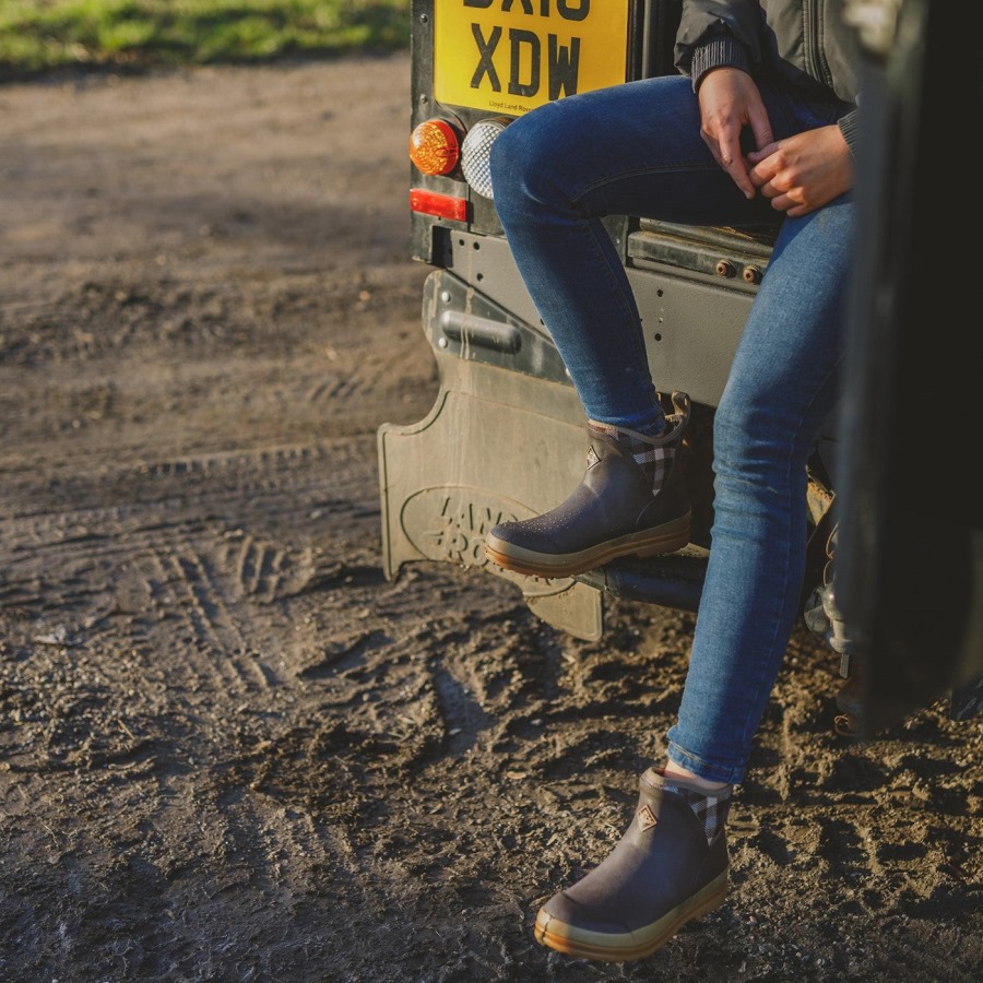 Muckboot Brown Plaid Print Women's Muck Originals Pull-On Ankle Boots