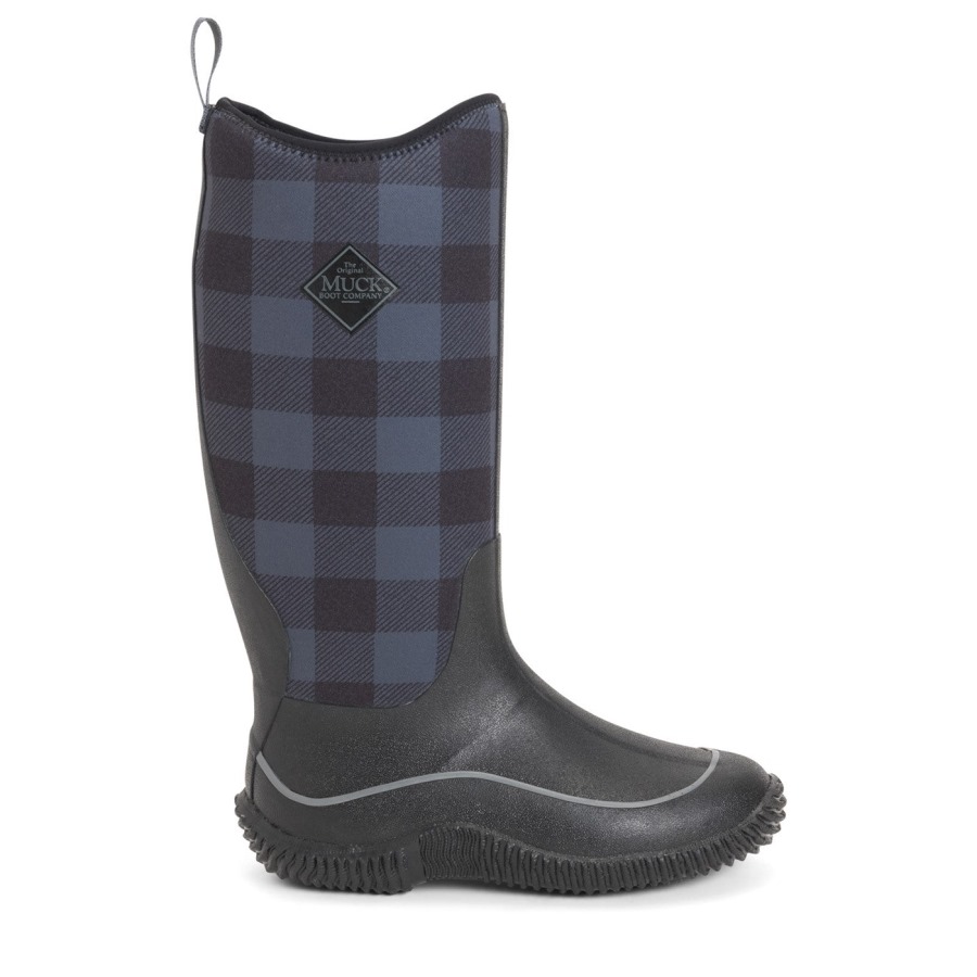 Women's Hale Tall Boots Black Grey Plaid Print Muckboot