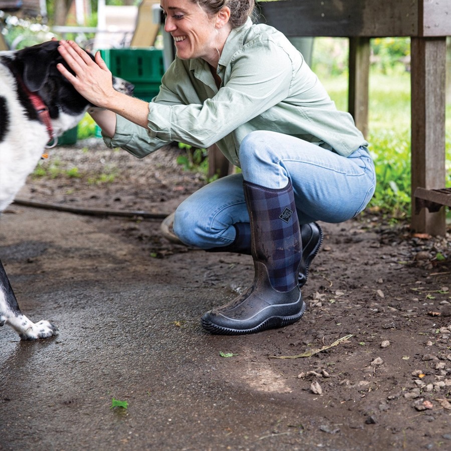 Women's Hale Tall Boots Black Grey Plaid Print Muckboot