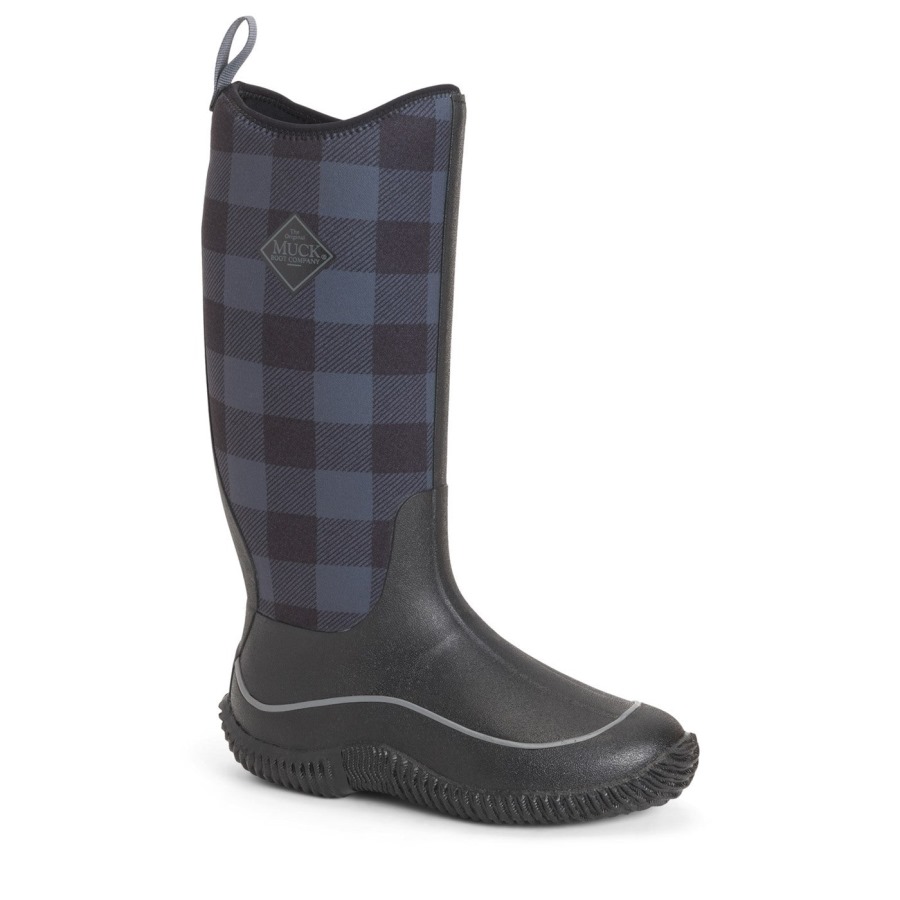 Women's Hale Tall Boots Black Grey Plaid Print Muckboot