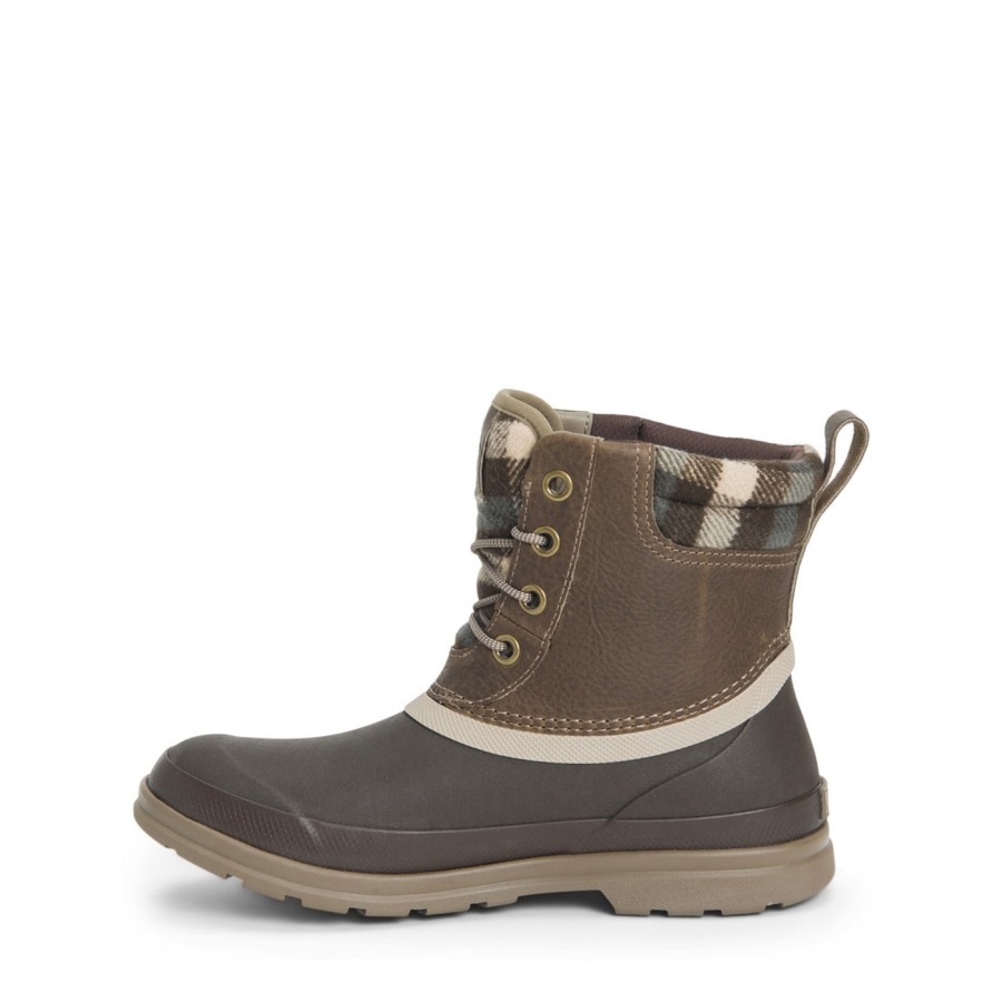 Women's Muck Originals Duck Lace-Up Leather Short Boots Walnut Plaid Print Muckboot
